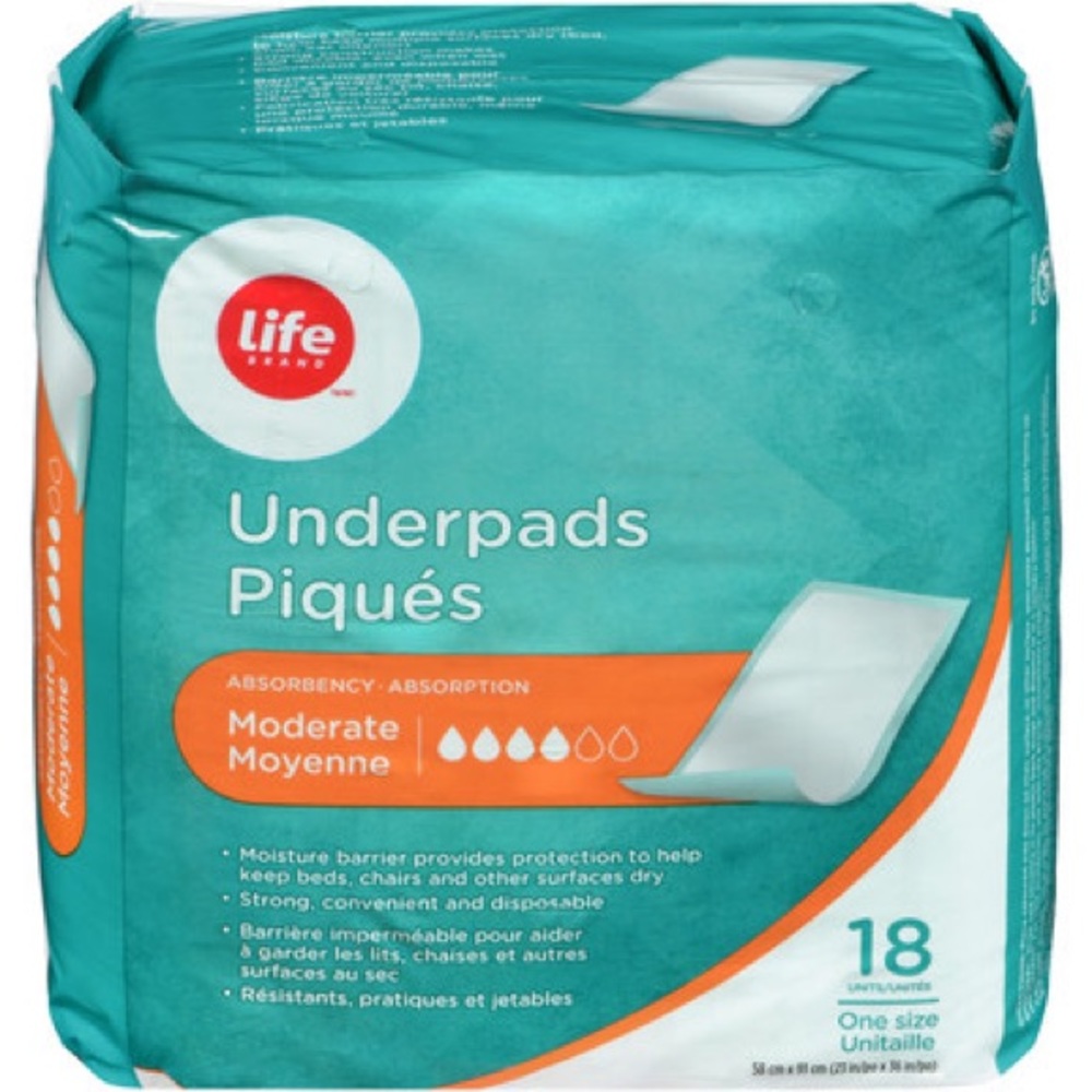 Life Brand Underpads Moderate 18 PCs inside Package One Size Moisture Unisex Pad